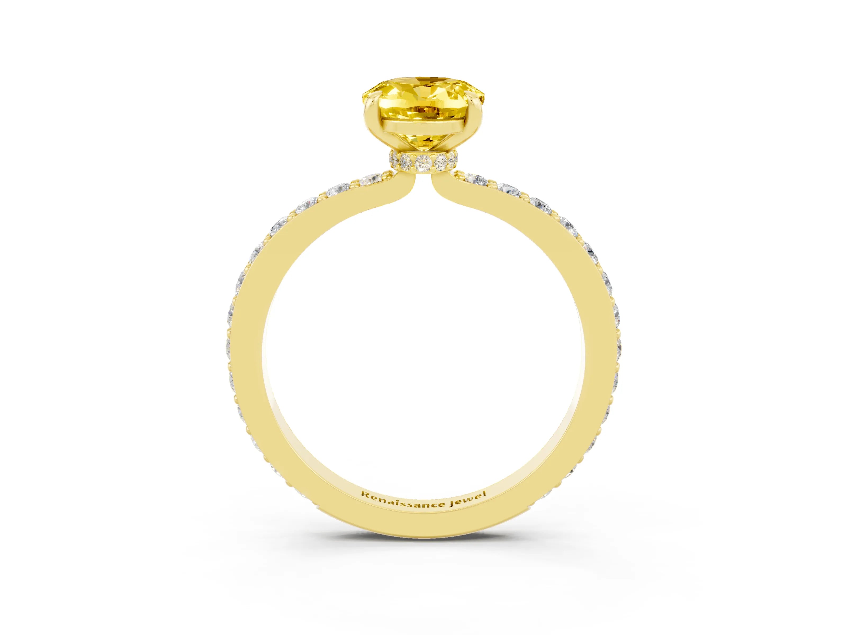 Yellow gold Oval Cut Yellow Sapphire Solitaire Engagement Ring with Pavé Band and Four-Prong Setting_39