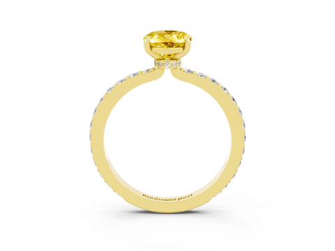 Yellow gold Oval Cut Yellow Sapphire Solitaire Engagement Ring with Pavé Band and Four-Prong Setting_39