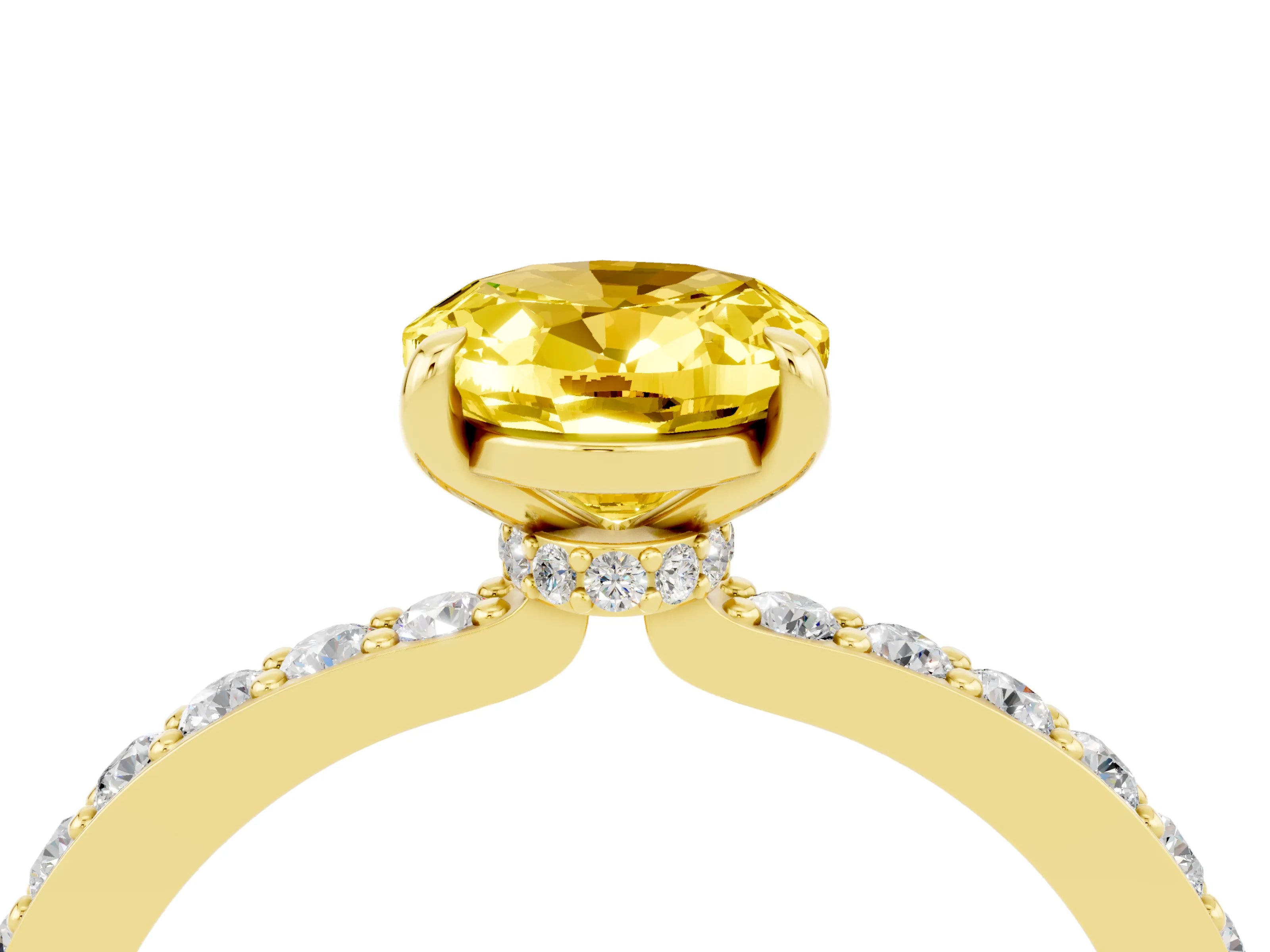 Yellow gold Oval Cut Yellow Sapphire Solitaire Engagement Ring with Pavé Band and Four-Prong Setting_40