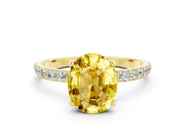 Yellow gold Oval Cut Yellow Sapphire Solitaire Engagement Ring with Round  Pavé Band and Prong Setting