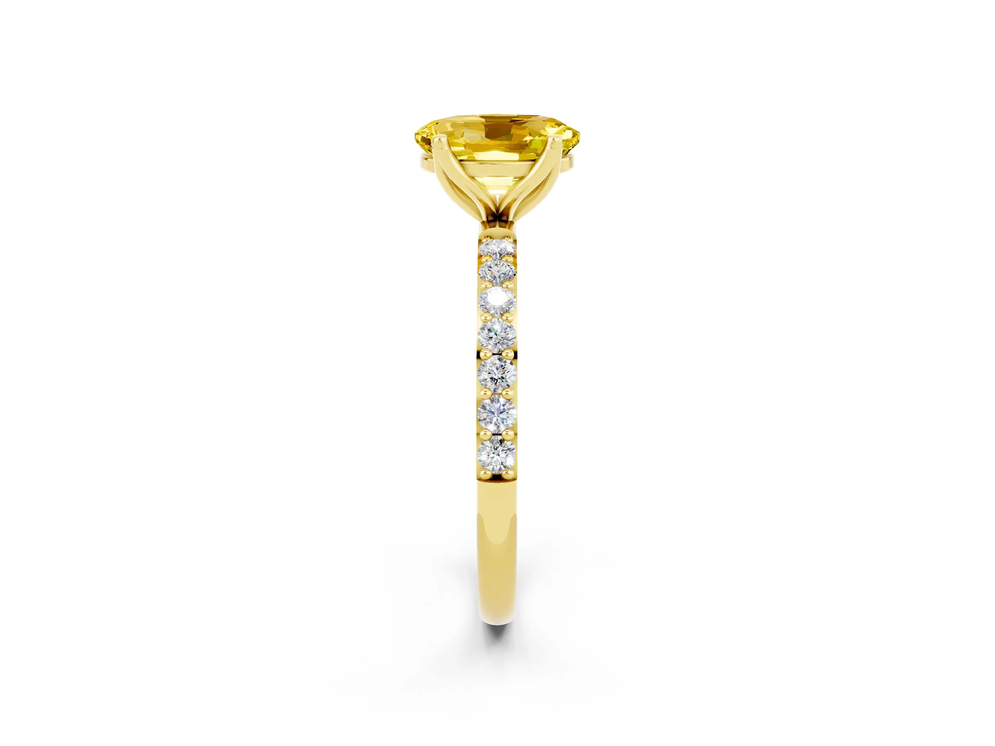 Yellow gold Oval Cut Yellow Sapphire Solitaire Engagement Ring with Pavé Band and Prong Setting_2