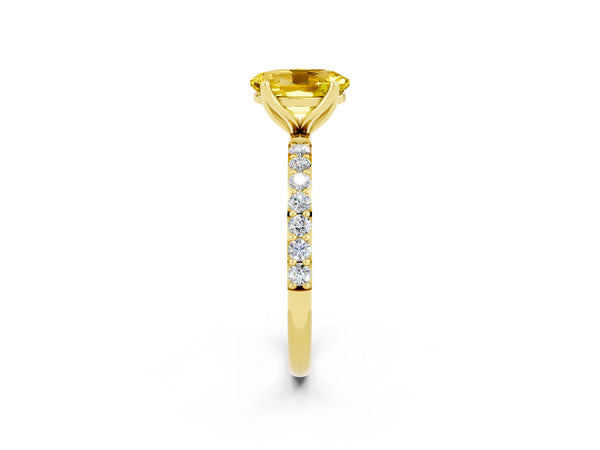 Yellow gold Oval Cut Yellow Sapphire Solitaire Engagement Ring with Round  Pavé Band and Prong Setting