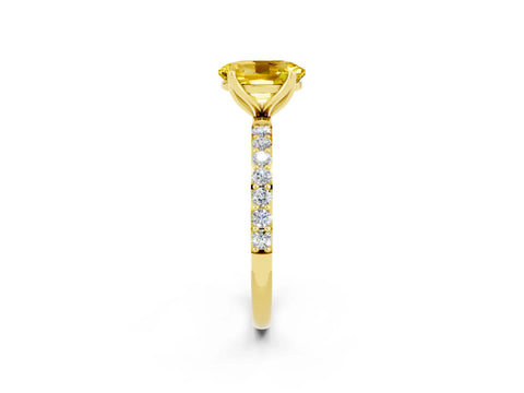 Yellow gold Oval Cut Yellow Sapphire Solitaire Engagement Ring with Pavé Band and Prong Setting_2