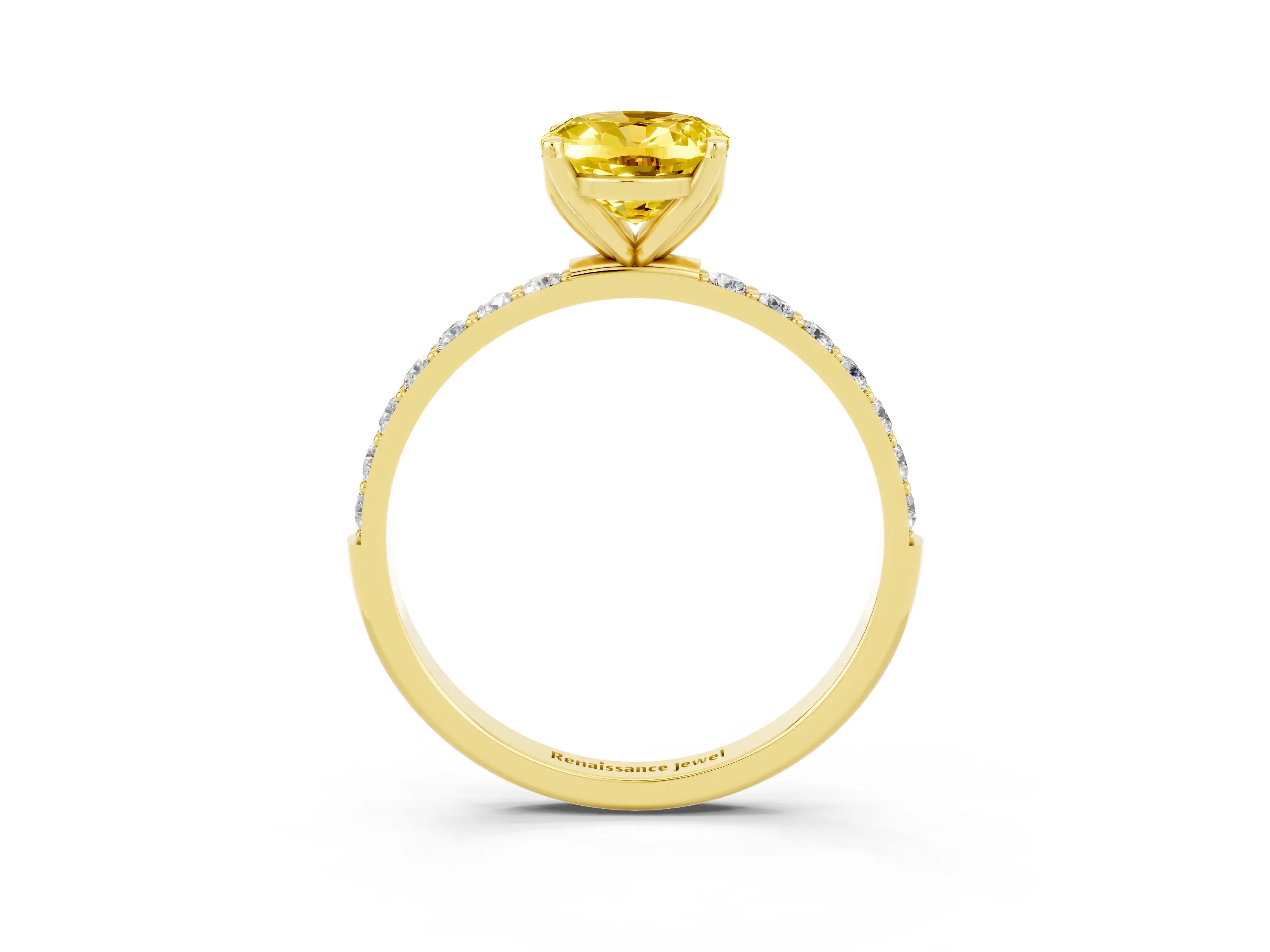 Yellow gold Oval Cut Yellow Sapphire Solitaire Engagement Ring with Pavé Band and Prong Setting_3