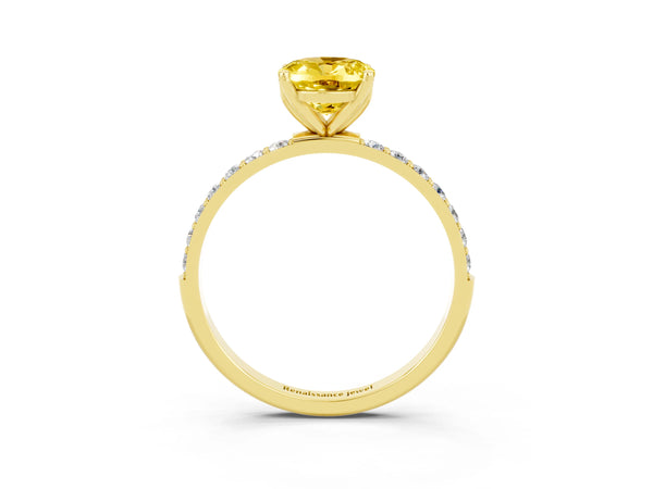 Yellow gold Oval Cut Yellow Sapphire Solitaire Engagement Ring with Round  Pavé Band and Prong Setting
