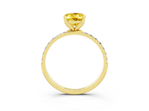 Yellow gold Oval Cut Yellow Sapphire Solitaire Engagement Ring with Pavé Band and Prong Setting_3