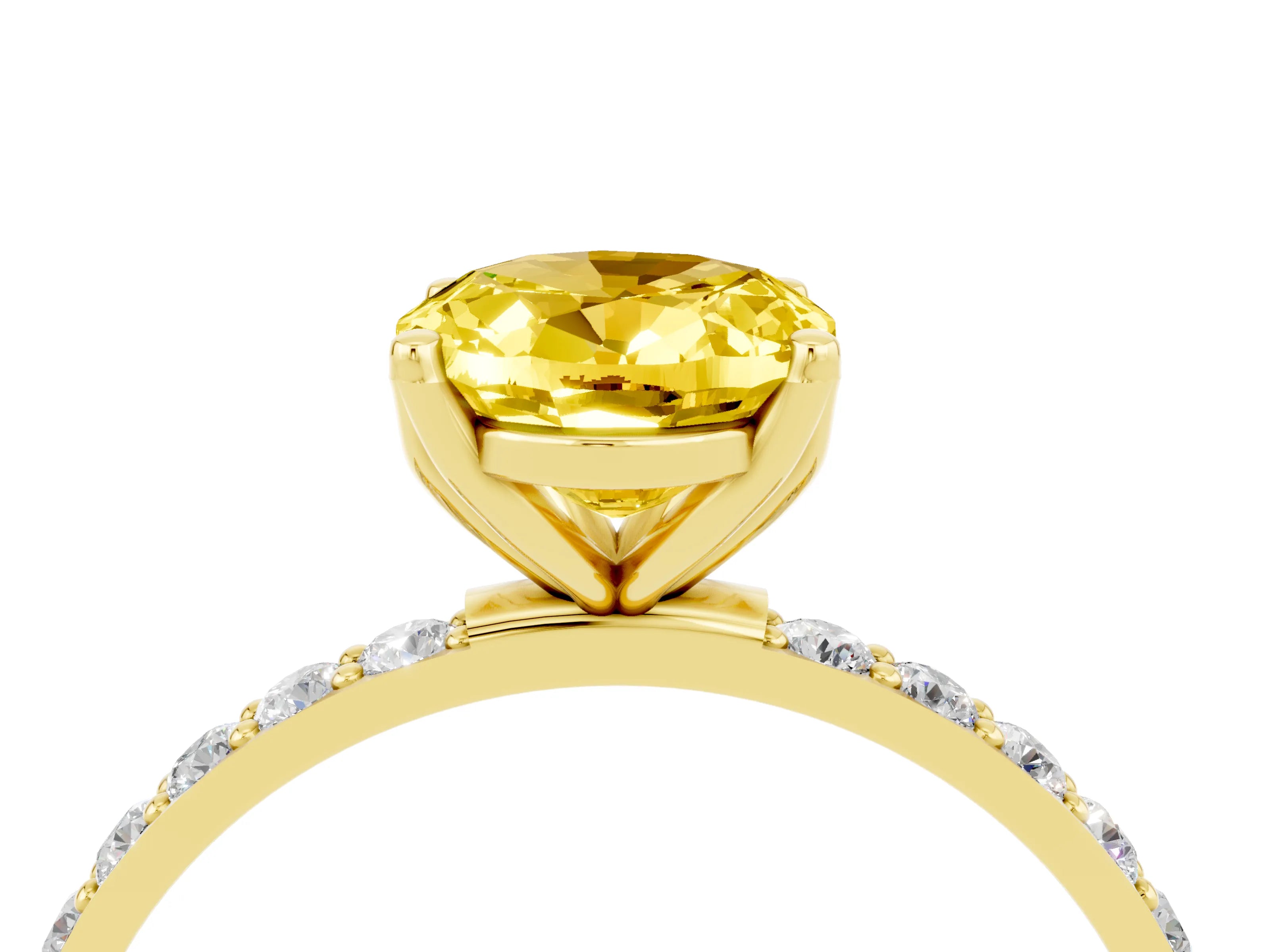 Yellow gold Oval Cut Yellow Sapphire Solitaire Engagement Ring with Pavé Band and Prong Setting_4