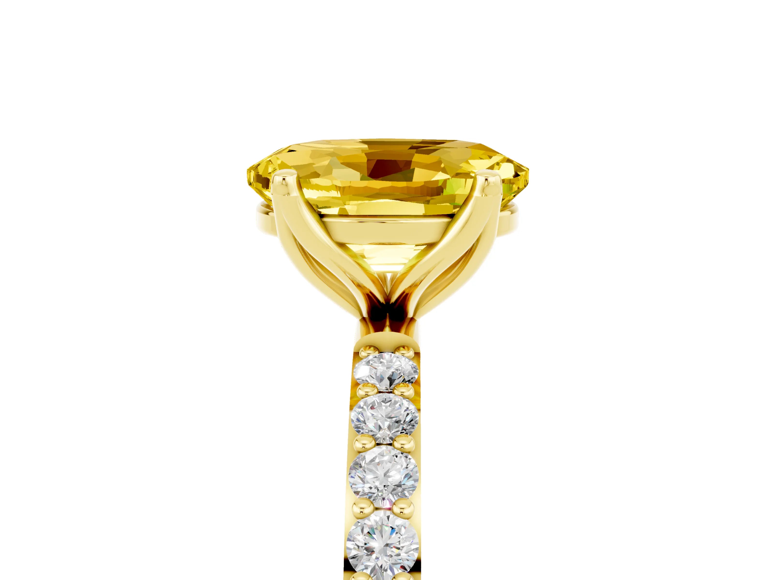 Yellow gold Oval Cut Yellow Sapphire Solitaire Engagement Ring with Pavé Band and Prong Setting_5
