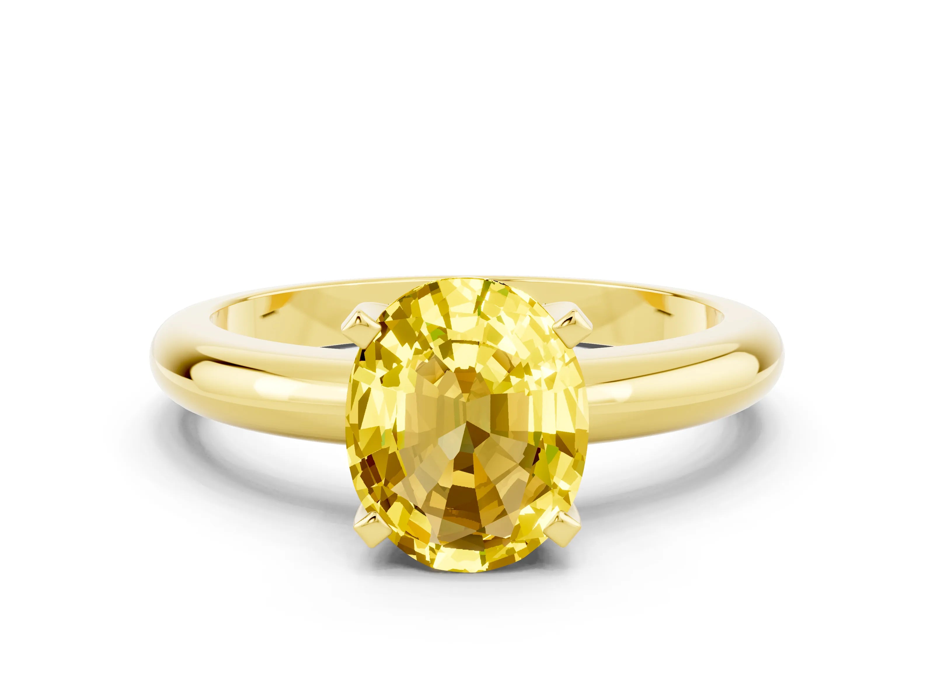 Yellow gold Oval Cut Yellow Sapphire Solitaire Engagement Ring with Round Band and Four-Prong Setting_24