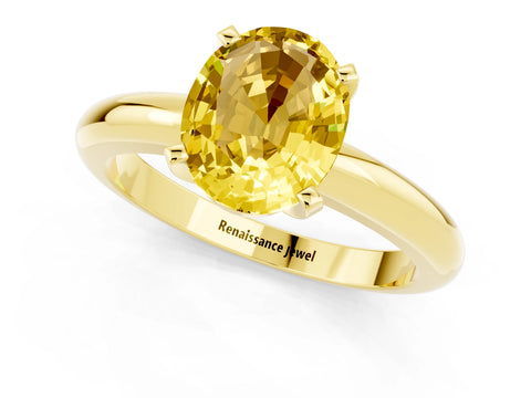 Yellow gold Oval Cut Yellow Sapphire Solitaire Engagement Ring with Round Band and Four-Prong Setting_25