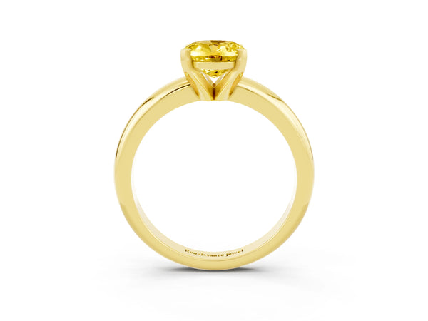 Yellow gold Oval Cut Yellow Sapphire Solitaire Engagement Ring with Round Band and Four-Prong Setting