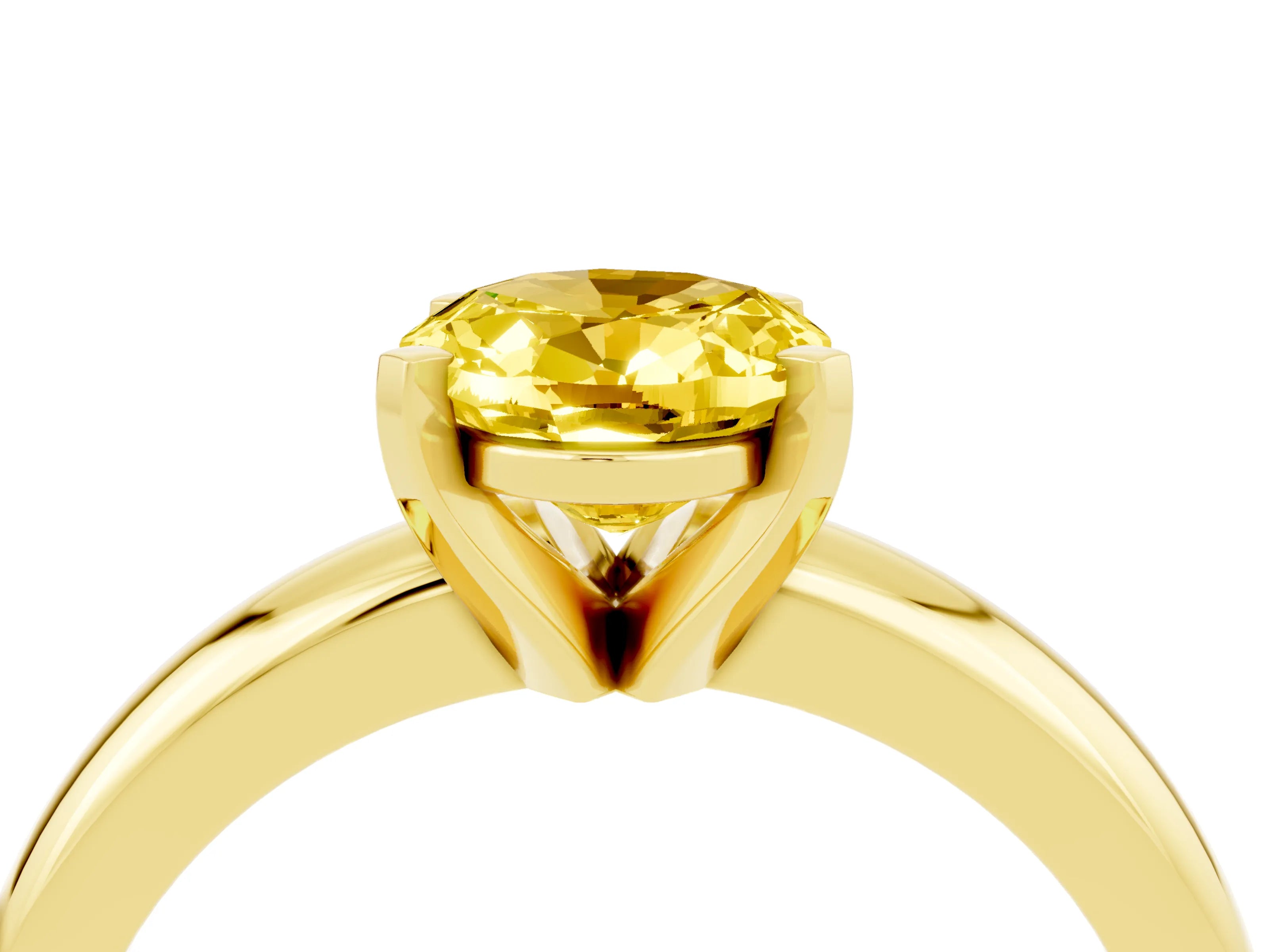 Yellow gold Oval Cut Yellow Sapphire Solitaire Engagement Ring with Round Band and Four-Prong Setting_28