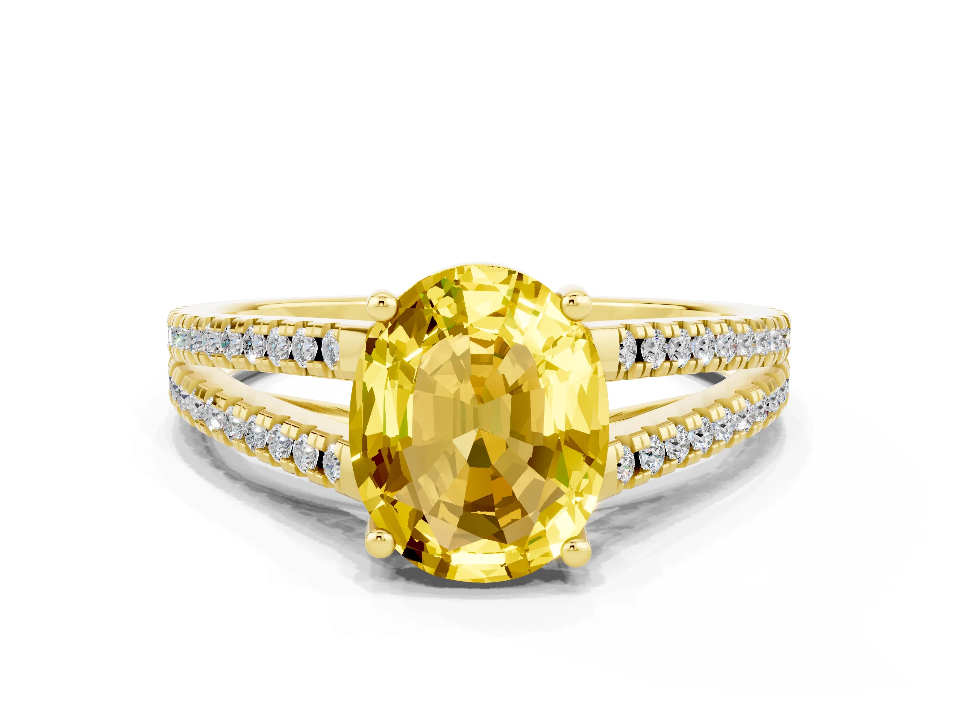 Yellow gold Oval Cut Yellow Sapphire Solitaire Engagement Ring with Split Shank Pavé Band_12