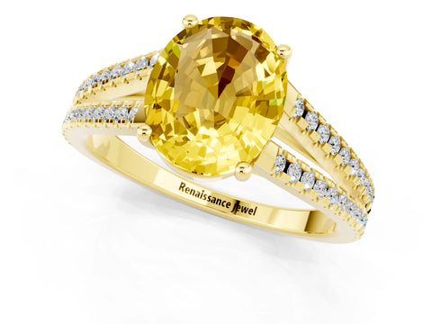 Yellow gold Oval Cut Yellow Sapphire Solitaire Engagement Ring with Split Shank Pavé Band_13