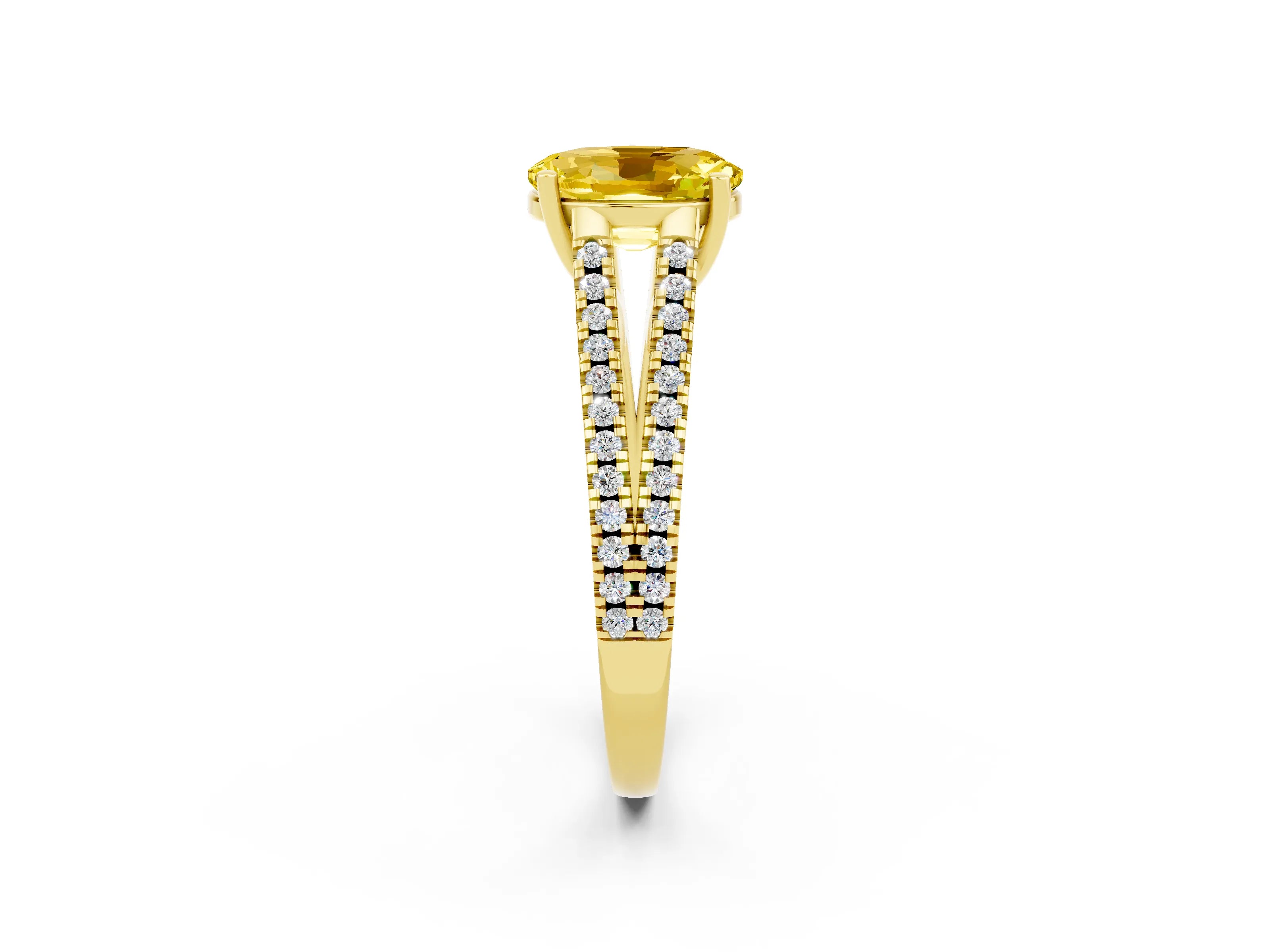 Yellow gold Oval Cut Yellow Sapphire Solitaire Engagement Ring with Split Shank Pavé Band_14