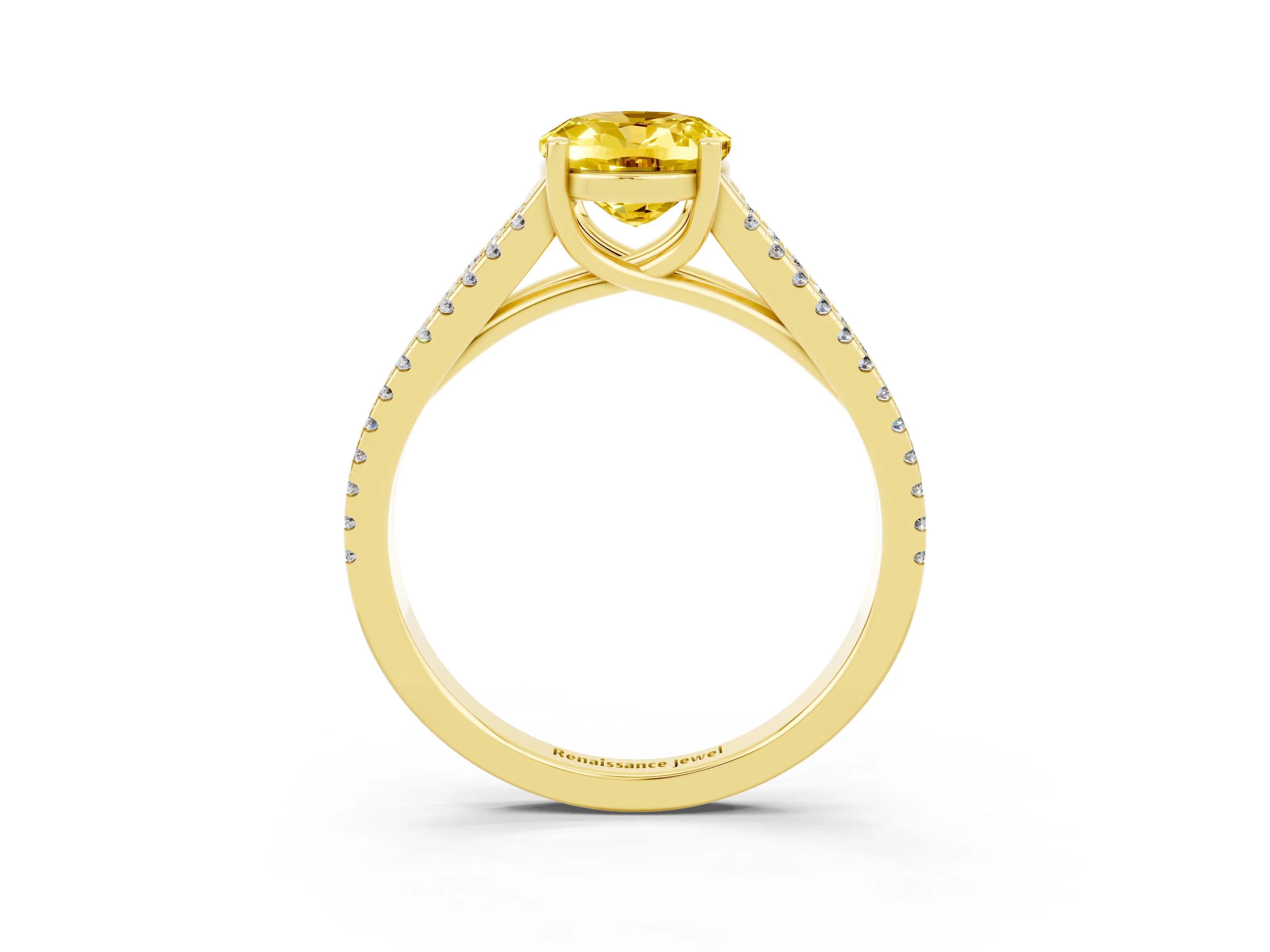 Yellow gold Oval Cut Yellow Sapphire Solitaire Engagement Ring with Split Shank Pavé Band_15