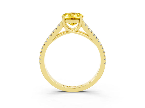 Yellow gold Oval Cut Yellow Sapphire Solitaire Engagement Ring with Split Shank Pavé Band