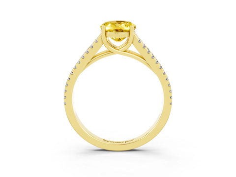 Yellow gold Oval Cut Yellow Sapphire Solitaire Engagement Ring with Split Shank Pavé Band_15