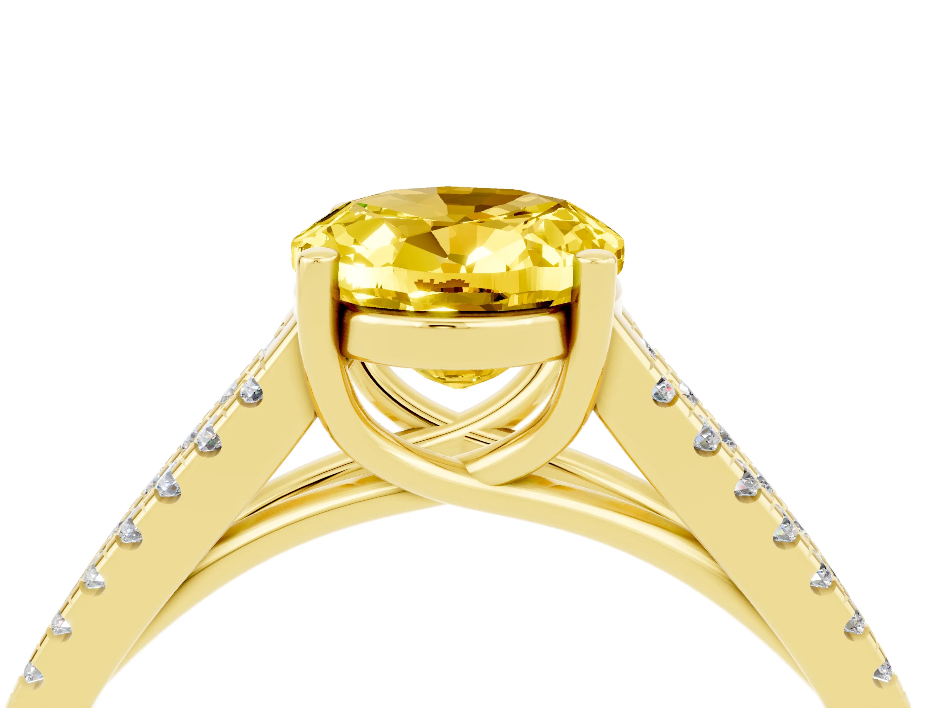 Yellow gold Oval Cut Yellow Sapphire Solitaire Engagement Ring with Split Shank Pavé Band_16