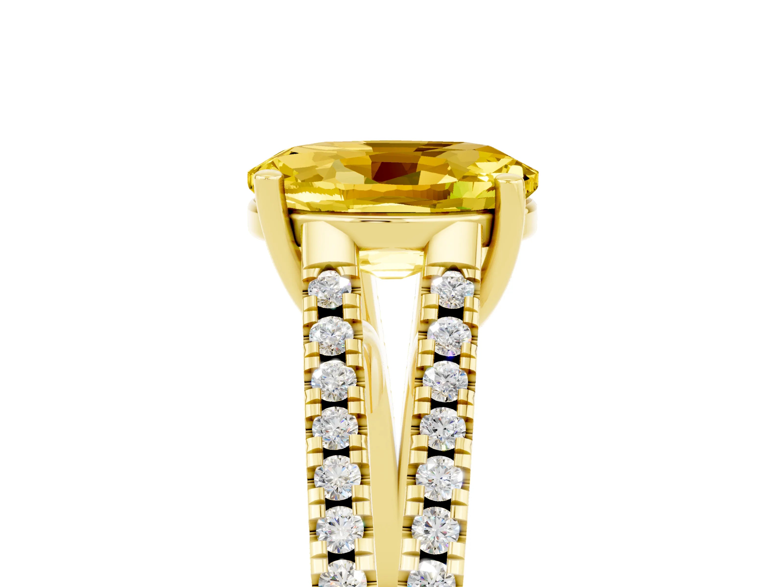 Yellow gold Oval Cut Yellow Sapphire Solitaire Engagement Ring with Split Shank Pavé Band_17
