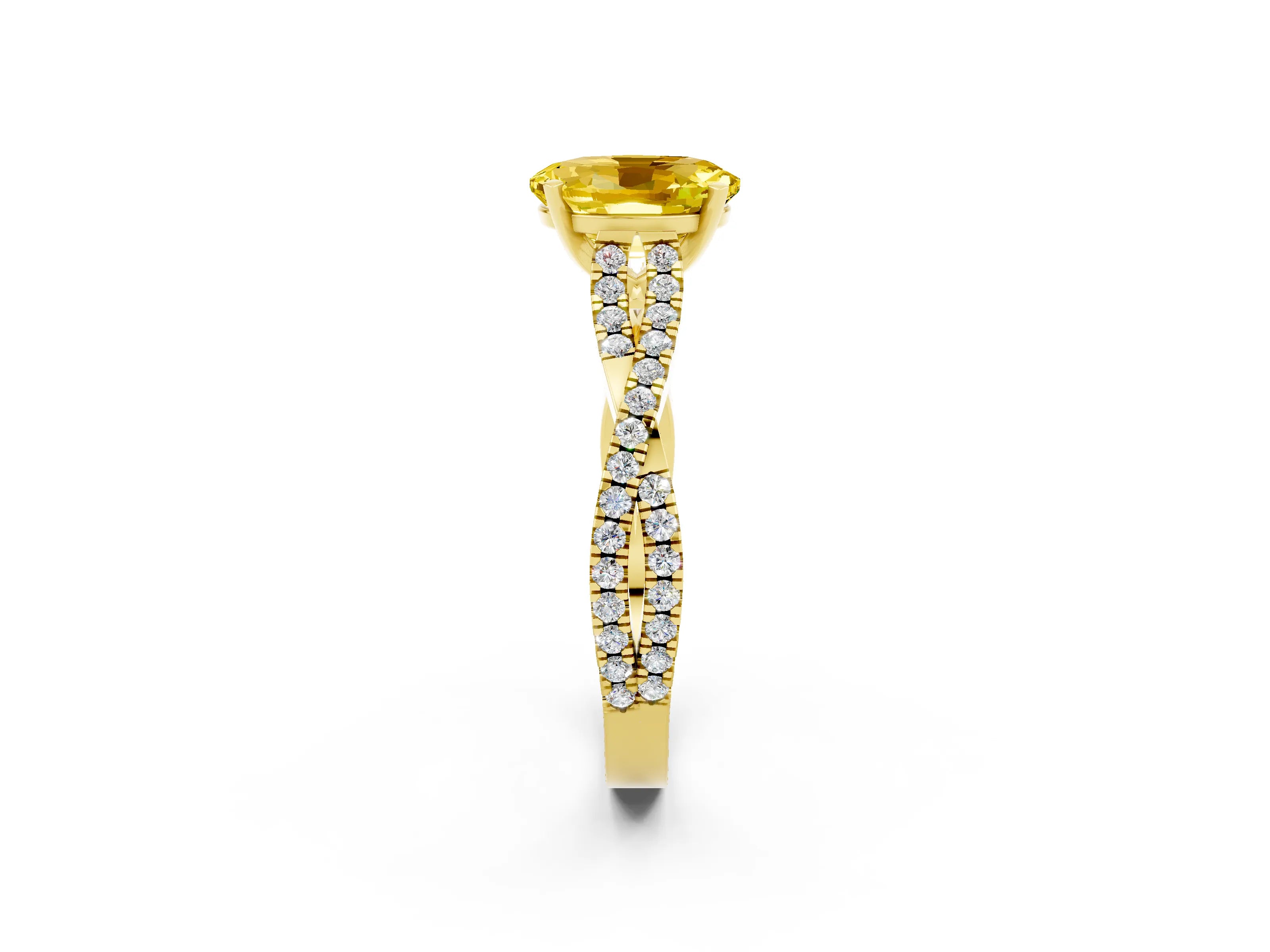 Yellow gold Oval Cut Yellow Sapphire Solitaire Engagement Ring with Twisted Pavé Band and Four-Prong Setting_14