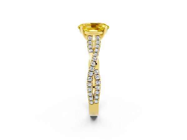 Yellow gold Oval Cut Yellow Sapphire Solitaire Engagement Ring with Twisted Pavé Band and Four-Prong Setting