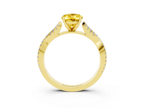 Yellow gold Oval Cut Yellow Sapphire Solitaire Engagement Ring with Twisted Pavé Band and Four-Prong Setting_15