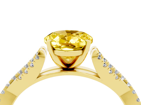 Yellow gold Oval Cut Yellow Sapphire Solitaire Engagement Ring with Twisted Pavé Band and Four-Prong Setting_16