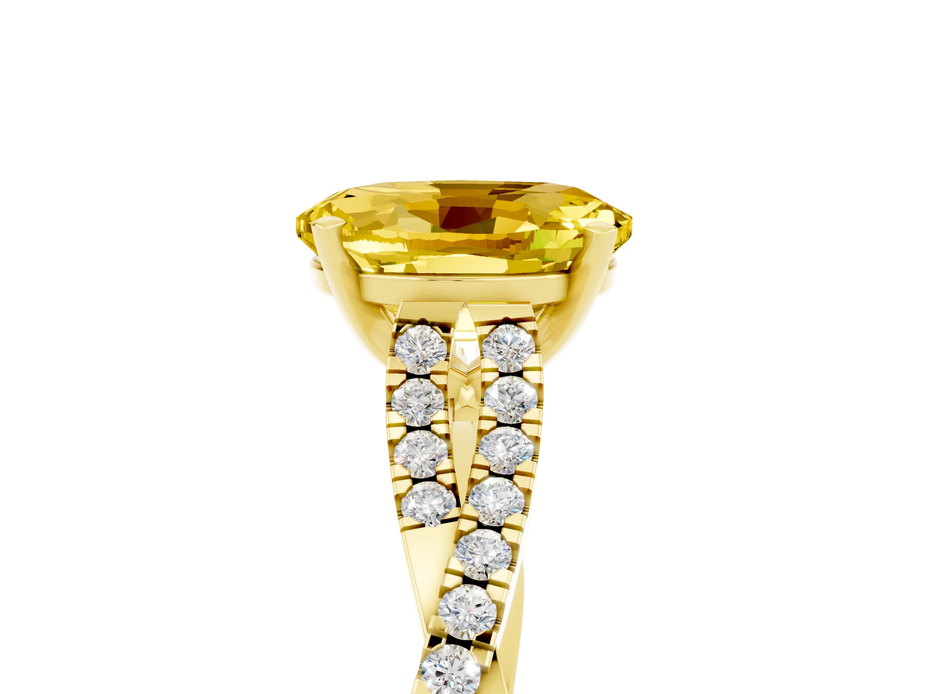 Yellow gold Oval Cut Yellow Sapphire Solitaire Engagement Ring with Twisted Pavé Band and Four-Prong Setting_17
