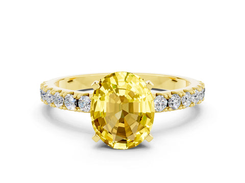 Yellow gold Oval Cut Yellow Sapphire Solitaire Pavé Band with Four-Prong Setting_24