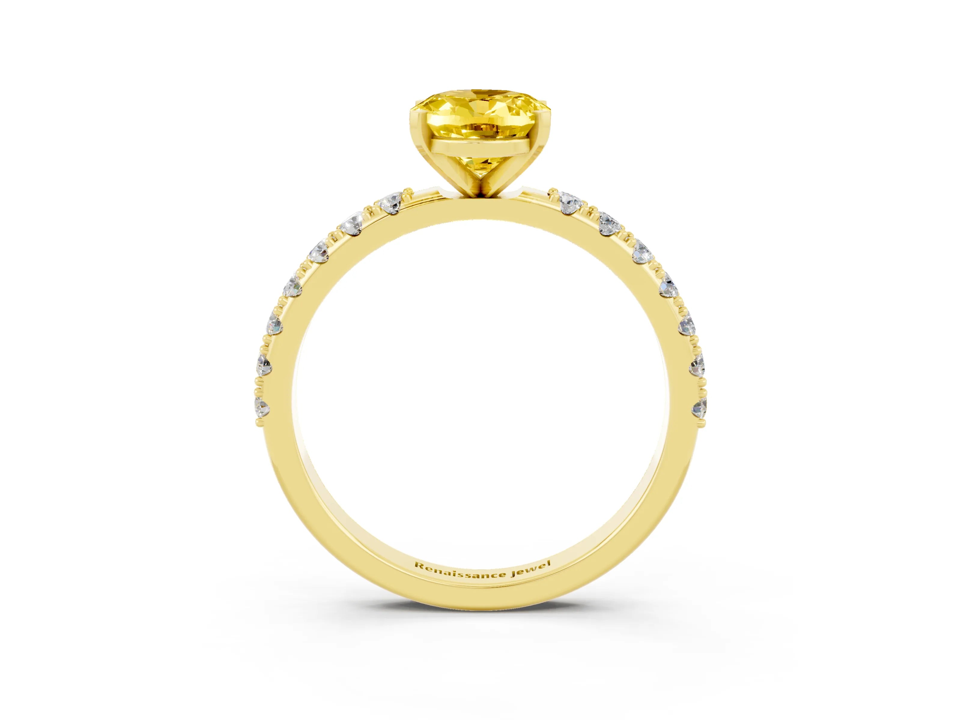 Yellow gold Oval Cut Yellow Sapphire Solitaire Pavé Band with Four-Prong Setting_27