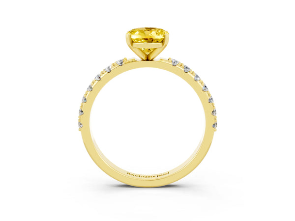 Yellow gold Oval Cut Yellow Sapphire Solitaire Pavé Band with Four-Prong Setting