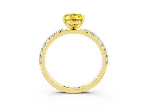 Yellow gold Oval Cut Yellow Sapphire Solitaire Pavé Band with Four-Prong Setting_27