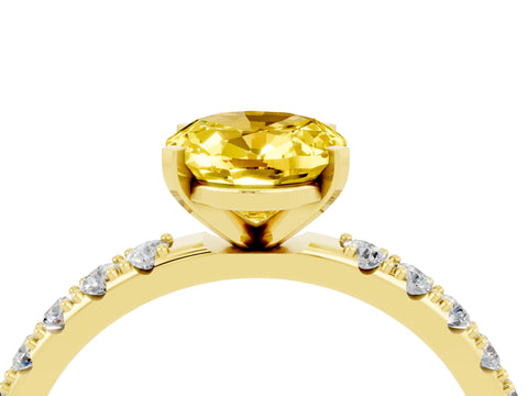 Yellow gold Oval Cut Yellow Sapphire Solitaire Pavé Band with Four-Prong Setting_28