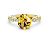 Yellow gold Oval Cut Yellow Sapphire Solitaire Pavé Engagement Ring with Round Band and Prong Setting_12
