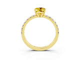 Yellow gold Oval Cut Yellow Sapphire Solitaire Pavé Engagement Ring with Round Band and Prong Setting_15