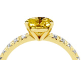 Yellow gold Oval Cut Yellow Sapphire Solitaire Pavé Engagement Ring with Round Band and Prong Setting_16