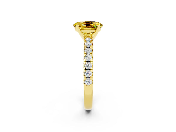 Yellow gold Oval Cut Yellow Sapphire Solitaire Pavé Engagement Ring with Round Band and Prong Setting