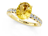 Yellow gold Oval Cut Yellow Sapphire Solitaire Pavé Engagement Ring with Round Band and Prong Setting_67