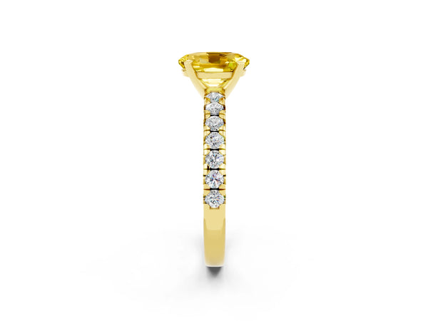 Yellow gold Oval Cut Yellow Sapphire Solitaire Pavé Engagement Ring with Round Band and Prong Setting