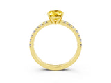 Yellow gold Oval Cut Yellow Sapphire Solitaire Pavé Engagement Ring with Round Band and Prong Setting_69