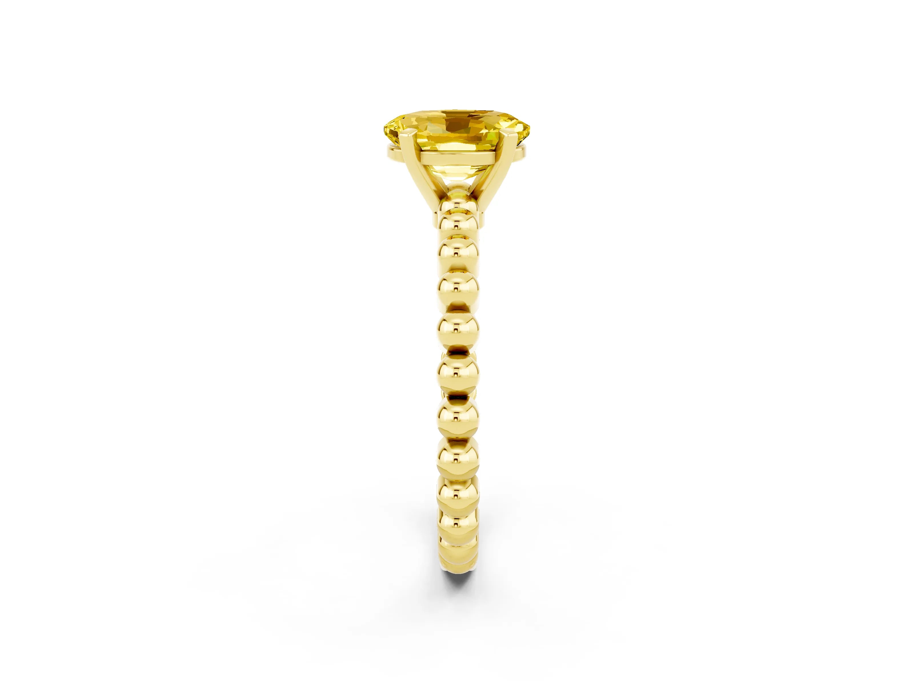 Yellow gold Oval Cut Yellow Sapphire Solitaire Ring with Beaded Band and Prong Setting_2