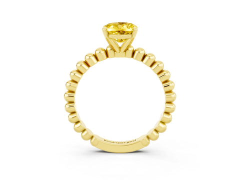 Yellow gold Oval Cut Yellow Sapphire Solitaire Ring with Beaded Band and Prong Setting_3