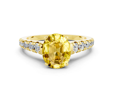 Yellow gold Oval Cut Yellow Sapphire Solitaire Ring with Cathedral Setting and Pavé Band_24