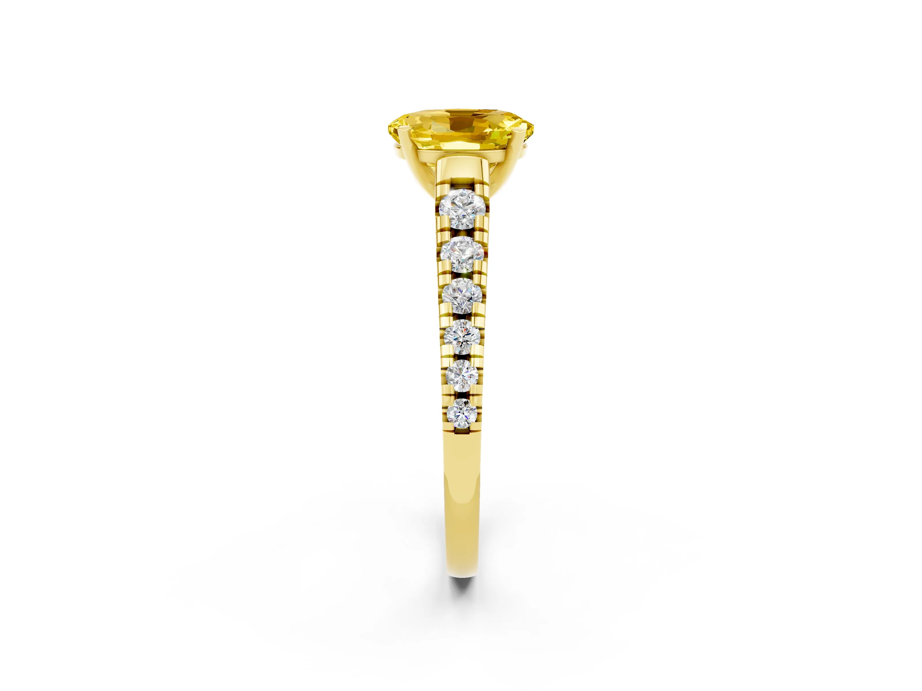 Yellow gold Oval Cut Yellow Sapphire Solitaire Ring with Cathedral Setting and Pavé Band_26