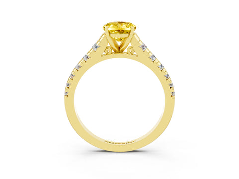 Yellow gold Oval Cut Yellow Sapphire Solitaire Ring with Cathedral Setting and Pavé Band_27