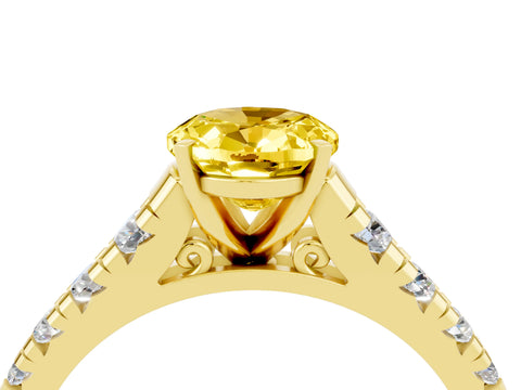 Yellow gold Oval Cut Yellow Sapphire Solitaire Ring with Cathedral Setting and Pavé Band_28