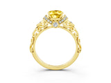 Yellow gold Oval Cut Yellow Sapphire Solitaire Ring with Filigree Band and Four-Prong Setting_51