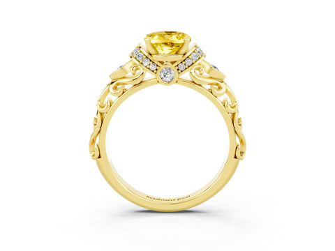 Yellow gold Oval Cut Yellow Sapphire Solitaire Ring with Filigree Band and Four-Prong Setting_51