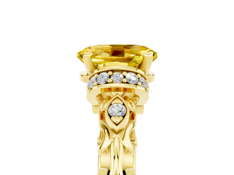 Yellow gold Oval Cut Yellow Sapphire Solitaire Ring with Filigree Band and Four-Prong Setting_53